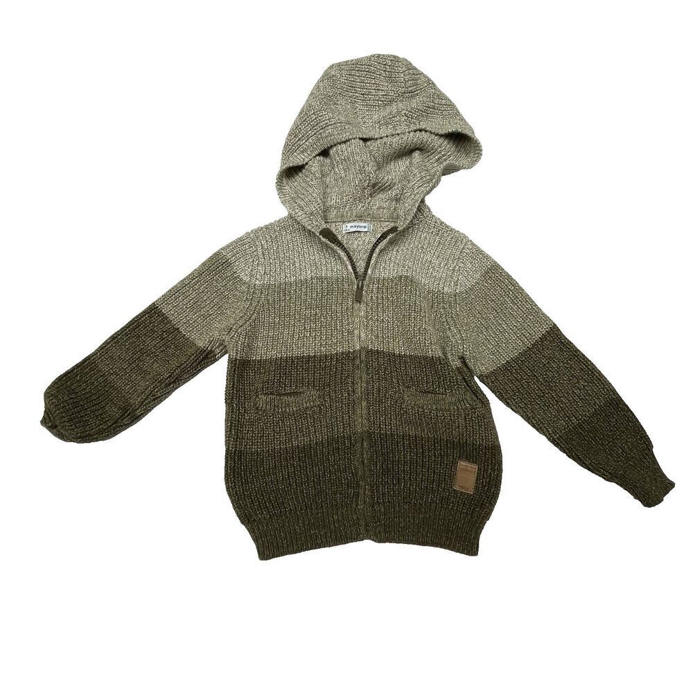 Mayoral Boy's Sweater Full Zip Sweater Hood Brown Toddler Size 3